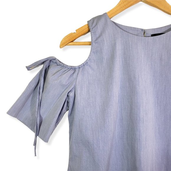 SAKS 5TH AVENUE Small Blue Cold Shoulder, Split Back, Round Neckline Top - Picture 5 of 11
